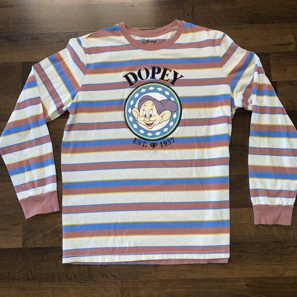 Vintage‎ The Disney Store Women's XL Dopey Long Sleeve Stripes Shirt Embroidered